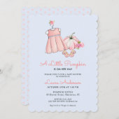 かわいいピンクと青の女の子ドレスベビーシャワー 招待状 (正面/裏面)