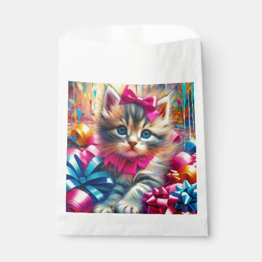 かわいいピンクと青の子猫ガールズ誕生日 フェイバーバッグ (正面)