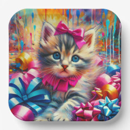 かわいいピンクと青の子猫ガールズ誕生日 ペーパープレート