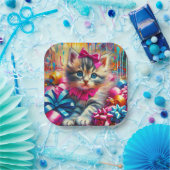 かわいいピンクと青の子猫ガールズ誕生日 ペーパープレート (パーティー)