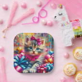 かわいいピンクと青の子猫ガールズ誕生日 ペーパープレート (パーティー)