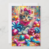 かわいいピンクと青の子猫ガールズ誕生日 招待状 (正面)