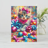 かわいいピンクと青の子猫ガールズ誕生日 招待状 (スタンド正面)