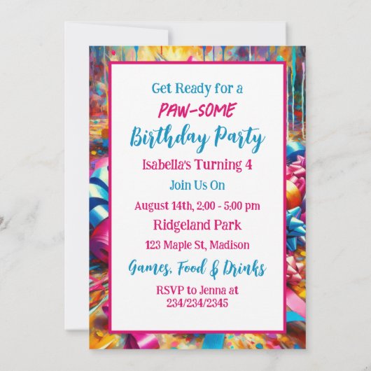 かわいいピンクと青の子猫ガールズ誕生日 招待状 (裏面)