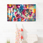 かわいいピンクと青の子猫ガールズ誕生日 横断幕 (インサイチュ)