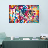 かわいいピンクと青の子猫ガールズ誕生日 横断幕 (トレードショー)