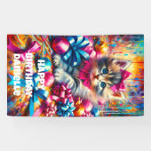 かわいいピンクと青の子猫ガールズ誕生日 横断幕 (横)