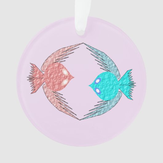 かわいいピンクと青の愛鳥 オーナメント (正面)