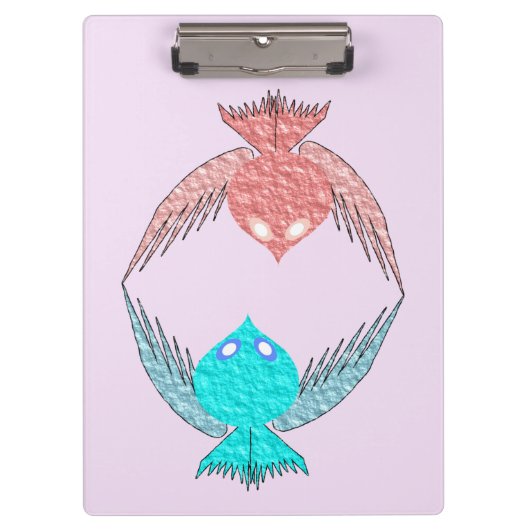 かわいいピンクと青の愛鳥 クリップボード (正面)