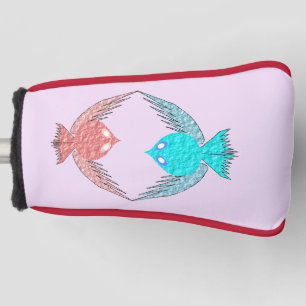 かわいいピンクと青の愛鳥 ゴルフヘッドカバー