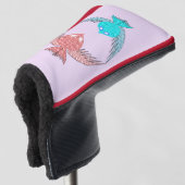 かわいいピンクと青の愛鳥 ゴルフヘッドカバー (3/4 正面)