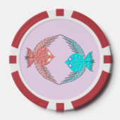 かわいいピンクと青の愛鳥 ポーカーチップ (正面)