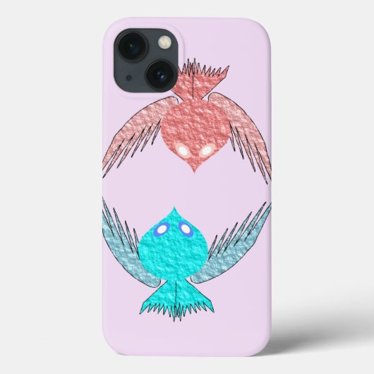 かわいいピンクと青の愛鳥 Case-Mate iPhoneケース (裏面)