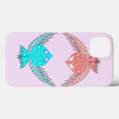 かわいいピンクと青の愛鳥 Case-Mate iPhoneケース (裏面 (横))