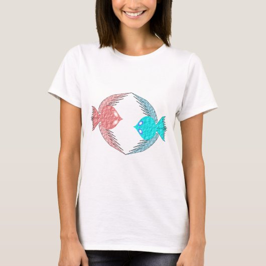 かわいいピンクと青の愛鳥 Tシャツ (正面)