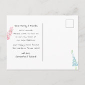 かわいいピンクと青の水彩の花引っ越しました 案内ポストカード (裏面)