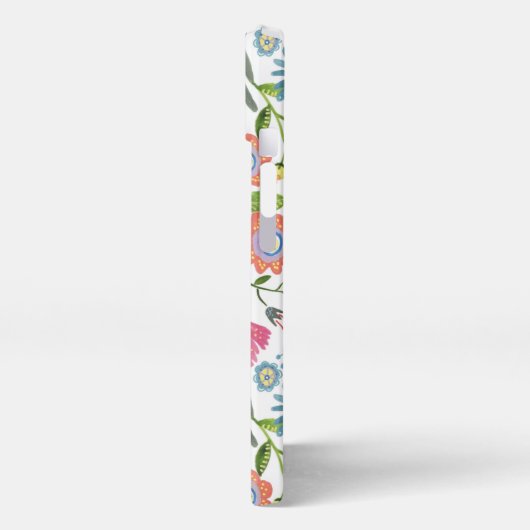 かわいいピンクと青の水色の花フォークアート iPhoneケース (左側面)