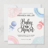 かわいいピンクと青の水色ベビーシャワー招待状 招待状 (正面)