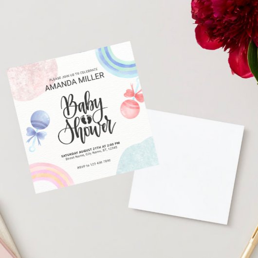 かわいいピンクと青の水色ベビーシャワー招待状 招待状