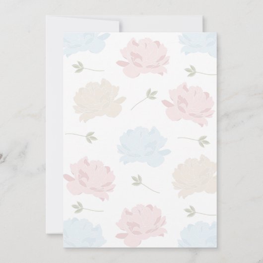 かわいいピンクと青の牡丹ジェンダーが登場 招待状 (裏面)