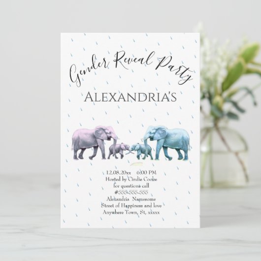 かわいいピンクと青の象の性別が明らかになる 招待状 (スタンド正面)