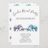 かわいいピンクと青の象の性別が明らかになる 招待状 (正面/裏面)