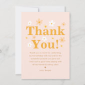 かわいいピンクと黄色のデイジー誕生日の女の子 サンキューカード (正面)