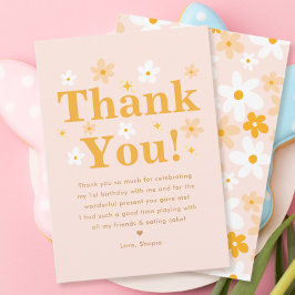 かわいいピンクと黄色のデイジー誕生日の女の子 サンキューカード