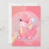 かわいいピンクと黄色の恐竜の女の子の赤ちゃんシャワー 招待状 (裏面)