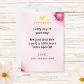 かわいいピンクと黄色の花の子供用母の日 Nana フラット カード