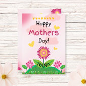 かわいいピンクと黄色の花の子供用母の日 Nana フラット カード