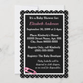 かわいいピンクと黒おむつピンベビーシャワー 招待状 (裏面)