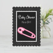 かわいいピンクと黒おむつピンベビーシャワー 招待状 (スタンド正面)
