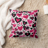 かわいいピンクと黒のハート クッション (ブランケット)