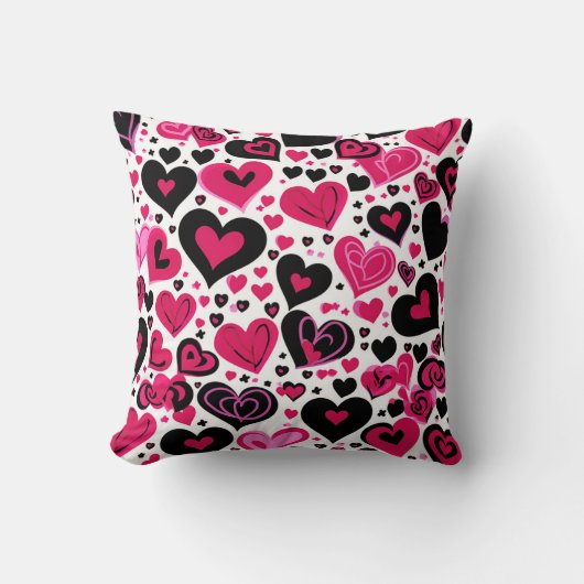 かわいいピンクと黒のハート クッション (正面)