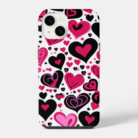 かわいいピンクと黒のハート iPhoneケース (裏面)