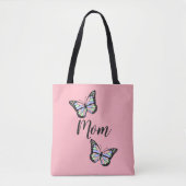 かわいいピンクと黒の文字ママと蝶 トートバッグ (正面)