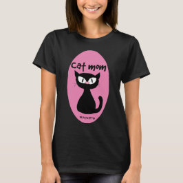 かわいいピンクと黒の猫 ネコママ Tシャツ