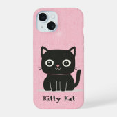 かわいいピンクと黒の猫 iPhone 15ケース (裏面)