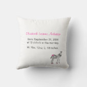 かわいいピンクと黒ゼブラガーリー誕生のお知らせ クッション (裏面)