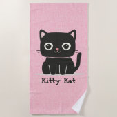 かわいいピンクと黒猫 ビーチタオル (正面)