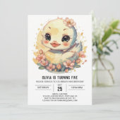 かわいいピンクのあひるの誕生日 招待状 (スタンド正面)