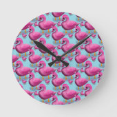 かわいいピンクのあひる模様 - 愛らしい美学マキシ ラウンド壁時計 (正面)