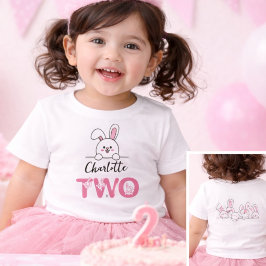 かわいいピンクのうさぎちゃんの2歳の誕生日  ベビーTシャツ