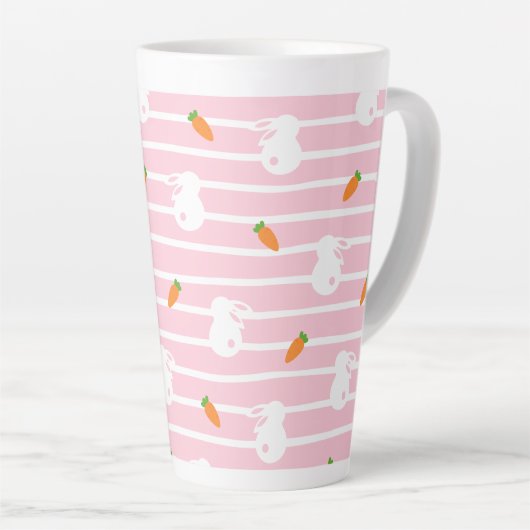 かわいいピンクのうさぎとにんじん柄 カフェラテマグ (右アングル)
