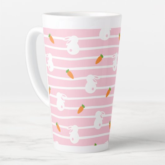 かわいいピンクのうさぎとにんじん柄 カフェラテマグ (左アングル)