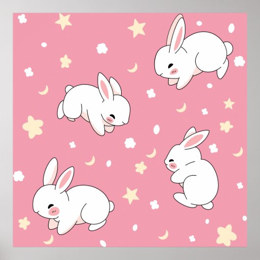 かわいいピンクのうさぎの落書き ポスター (正面)