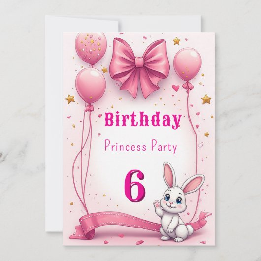 かわいいピンクのうさぎの誕生日パーティー 🎉🐰 招待状 (正面)