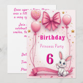 かわいいピンクのうさぎの誕生日パーティー 🎉🐰 招待状 (正面/裏面)