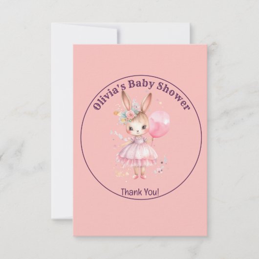 かわいいピンクのうさぎ赤ちゃんシャワー サンキューカード (正面)